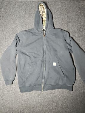 Carhartt Hoodie Jacket Mens Large Black Full Zip Real Tree Camo Lined Workwear